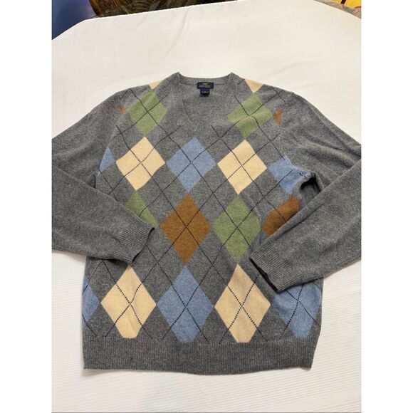 Brooks Brothers Other - 346 Brooks Brothers Scottish Lambswool Grey Argyle V Neck Sweater Size XL